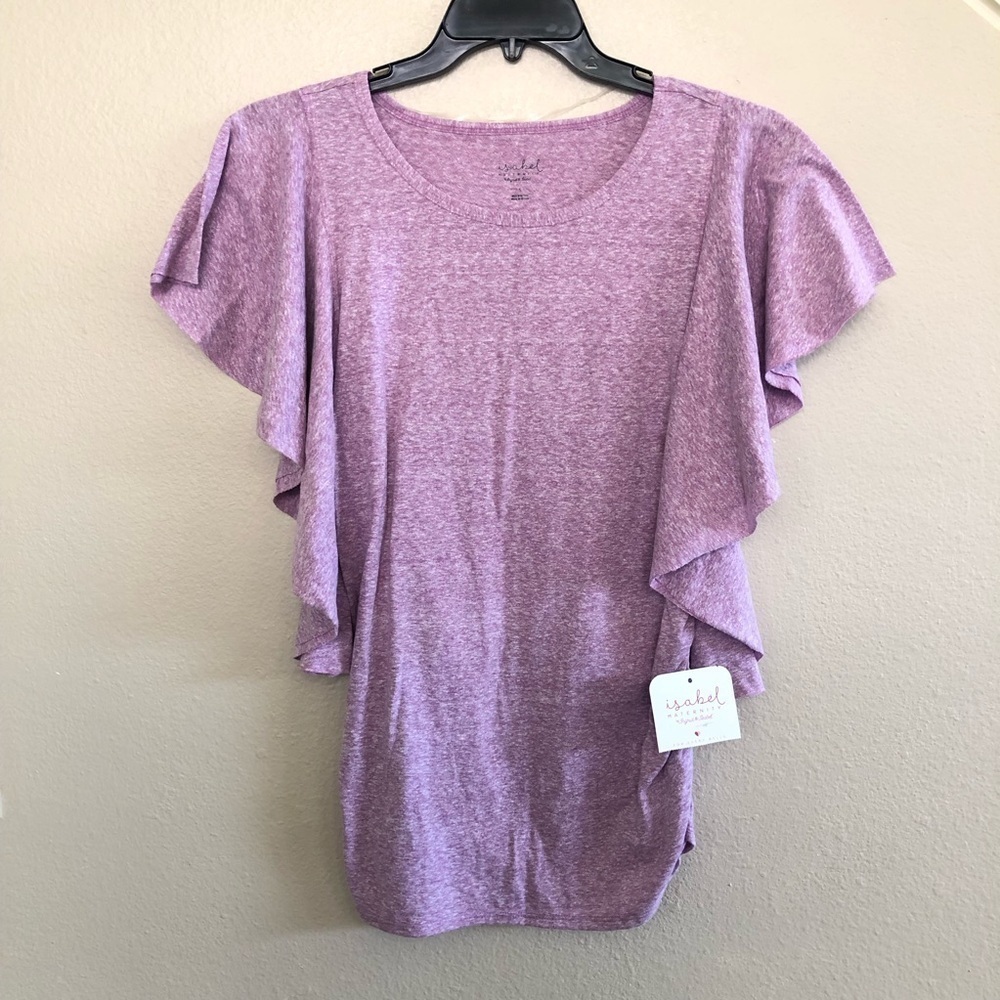Isabel Maternity Flutter Sleeve Purple Elegance Scoop Neck-Ruched Sides Size S